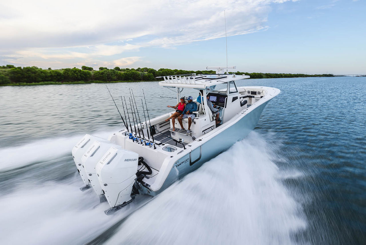 catamaran fishing boat on lake